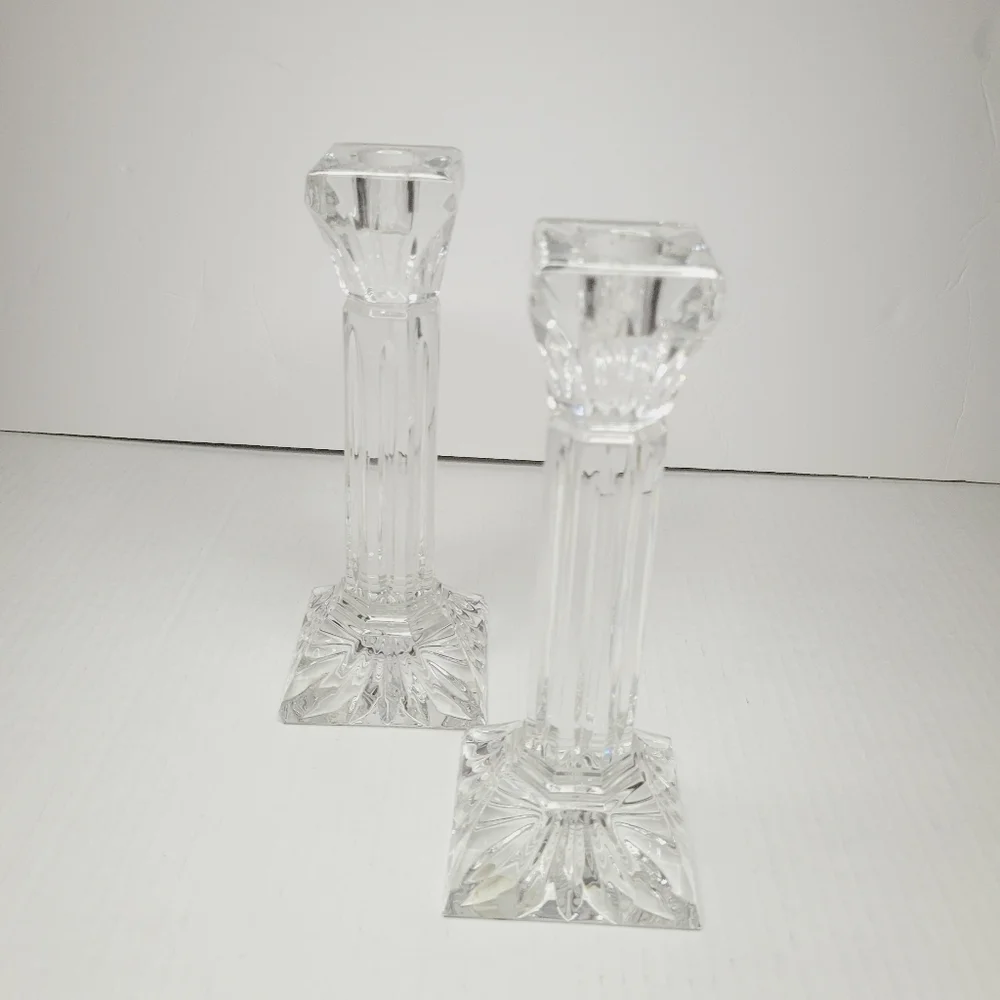 Set Of 2 Waterford Lismore Crystal 6” Column Candlesticks Made In Germany FLAW! - Picture 2 of 10